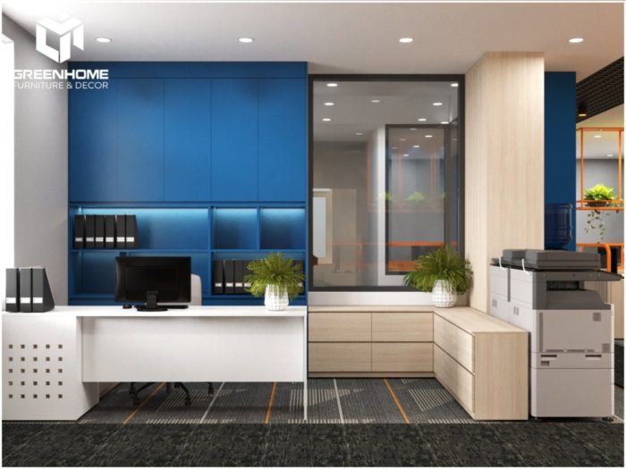 nội thất văn phòng làm việc tiện nghi, tối giản nhưng vẫn đảm bảo tính thẩm mỹ