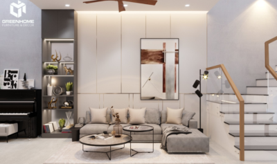 THIẾT KẾ NỘI THẤT NHÀ PHỐ PHÒNG KHÁCH LIỀN KỀ BẾP