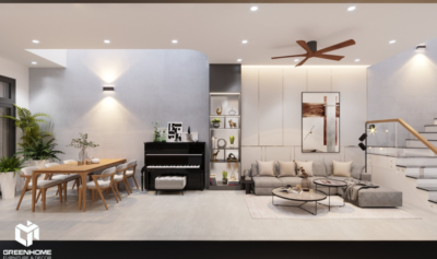 THIẾT KẾ NỘI THẤT NHÀ PHỐ PHÒNG KHÁCH LIỀN KỀ BẾP