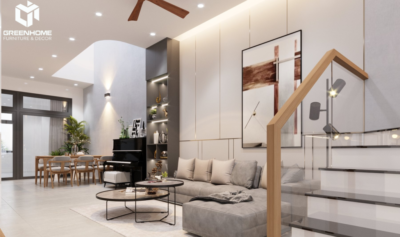 THIẾT KẾ NỘI THẤT NHÀ PHỐ PHÒNG KHÁCH LIỀN KỀ BẾP