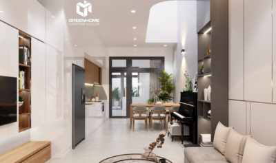 THIẾT KẾ NỘI THẤT NHÀ PHỐ PHÒNG KHÁCH LIỀN KỀ BẾP