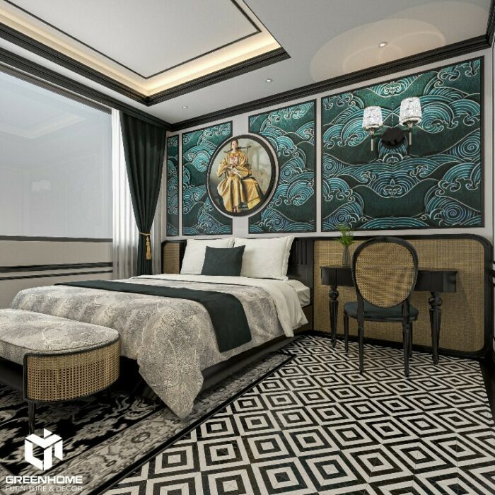 Giường và bàn ghế theo phong cách Indochine, đậm chất Việt Nam