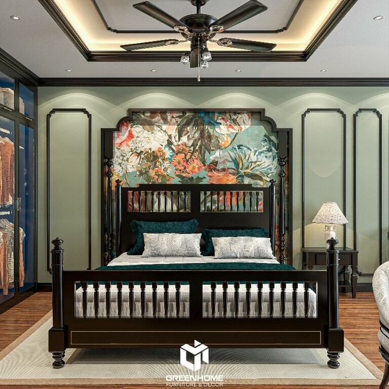 Phòng ngủ đôi có thiết kế nội thất Indochine 