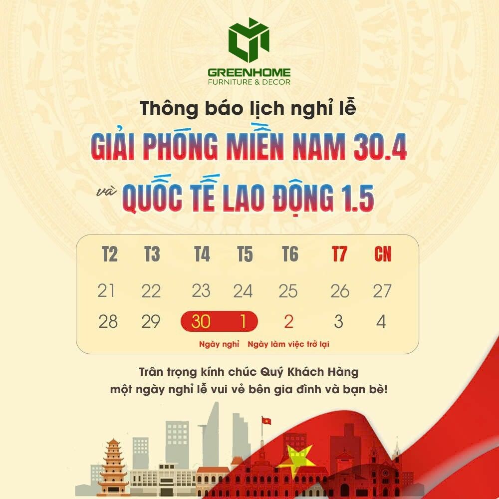 LỊCH NGHỈ 30/4 1/5
